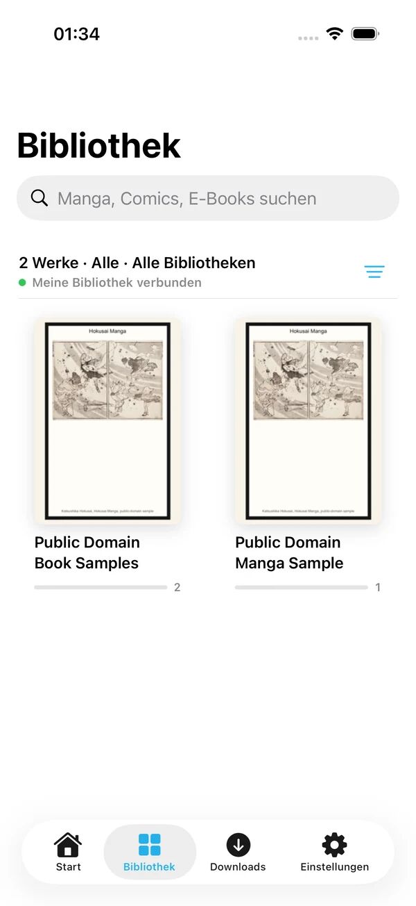 Euria Bibliothek mit Manga- und E-Book-Sammlungen aus einer verbundenen eigenen Quelle