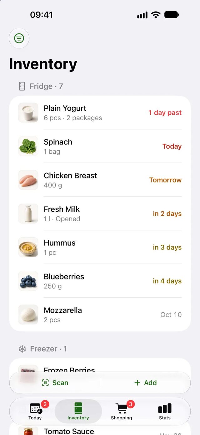 Wastee inventory by fridge and freezer, with multiple and opened packages