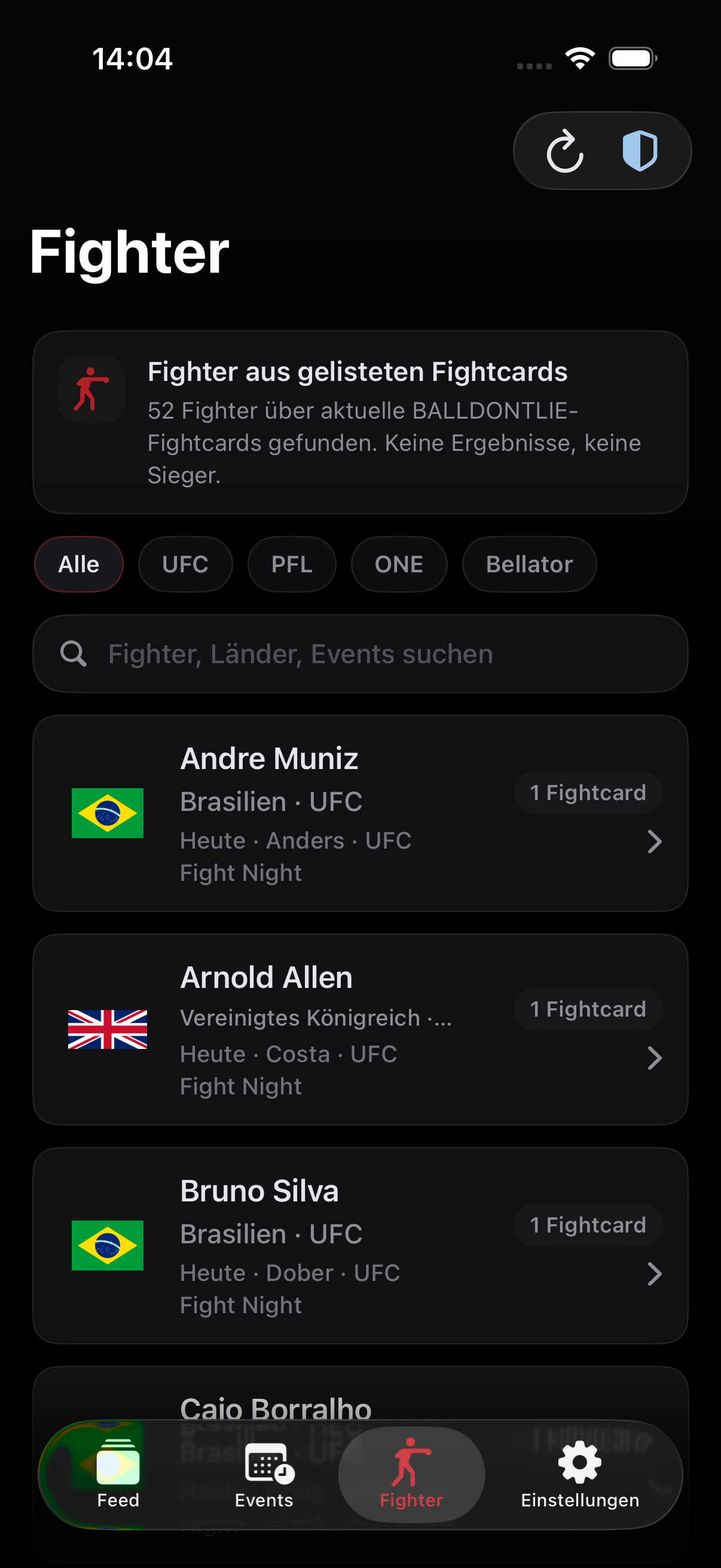 No Spoiler MMA Fighter-Suche mit spoiler-sicherer Fighter-Liste